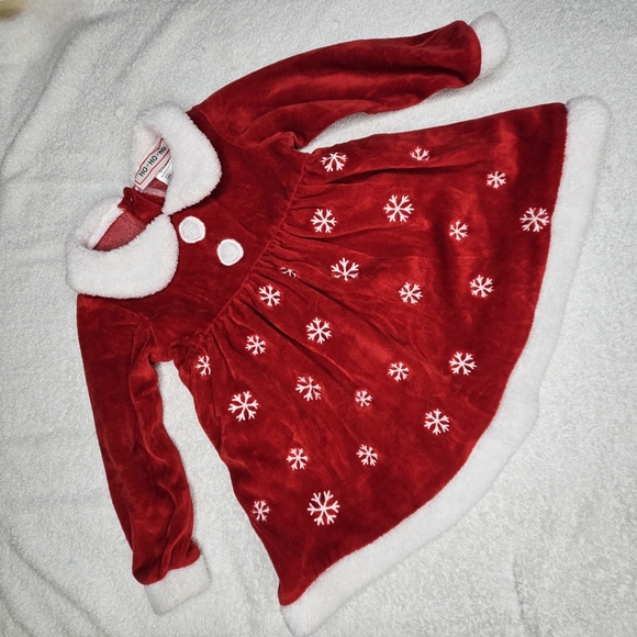 Classic Characters Ho-Ho-Ho Red Velvet White Fleece & Snowflakes Christmas Dress - Picture 1 of 8